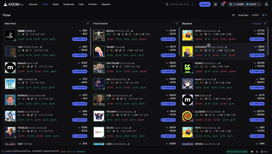 Axiom trade interface screenshot