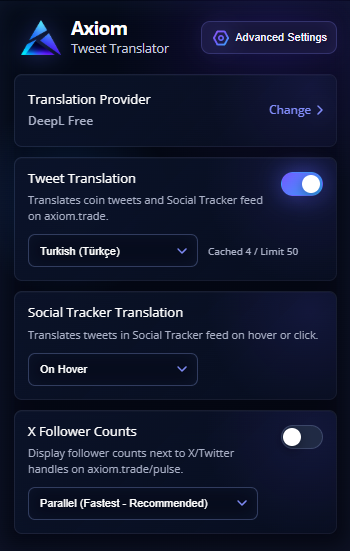 Axiom Tweet Translator popup screenshot