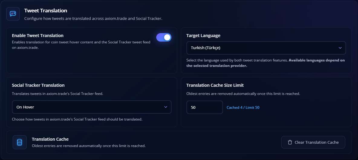 Live translated tweet on axiom.trade